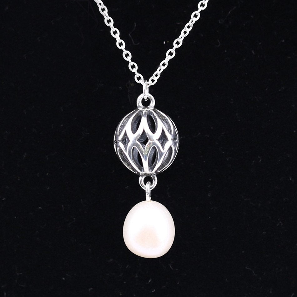 New 925 Sterling Silver Necklace Openwork Lantern With Pearl Pendant Necklaces For Women Wedding Gift Fine Jewelry