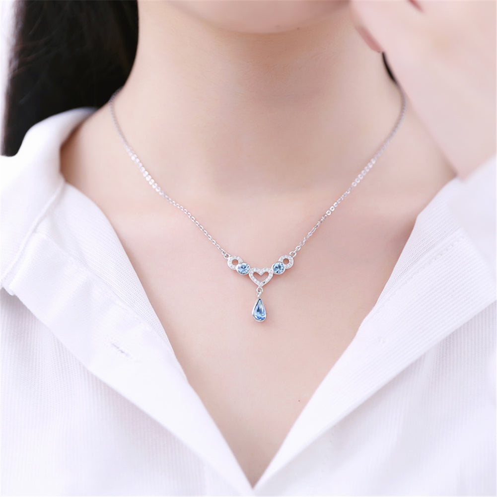 New 925 Sterling Silver Necklaces For Women Sterling Silver Jewelry Heart & Water Drops Crystal Pendant Necklaces Lover Gift