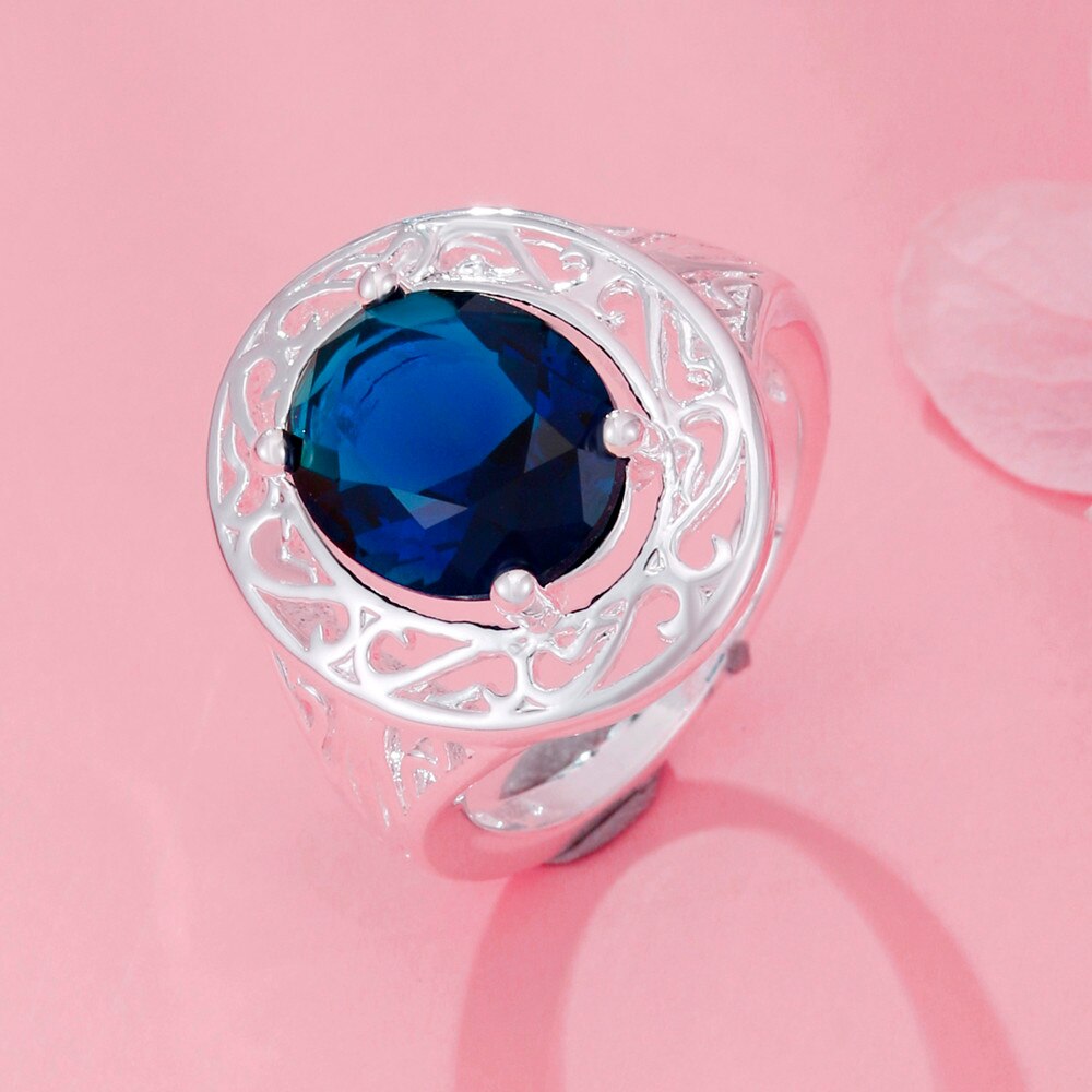 925 Sterling Silver Pretty Blue Crystal Oval rings For Women original party wedding engagement Jewelry holiday gifts