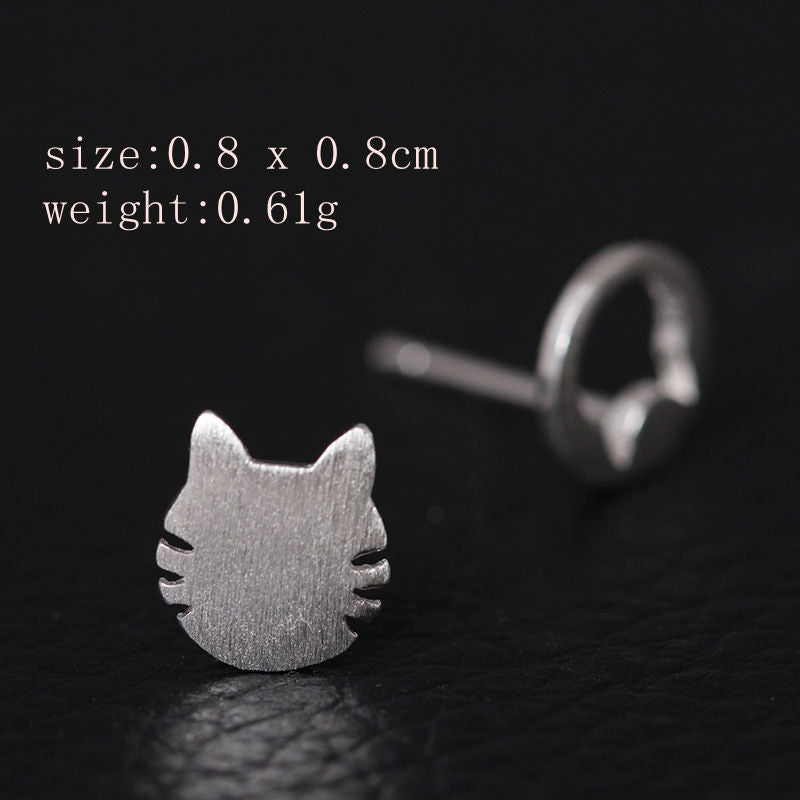 New 925 sterling silver Genuine Prevent allergy Asymmetric Cat earrings female Simple and cute ear studs earring