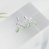 New 925 sterling silver cat's eye stone stud earings nature stone leafs earring small fresh personality earrings for women's