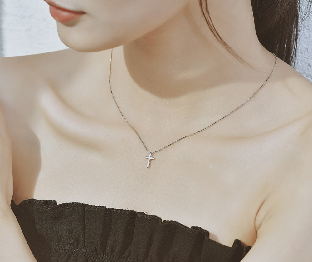 New 925 sterling silver cross pendant necklace clavicle chain temperament personality simple and generous