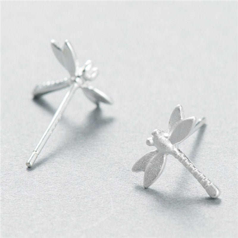 New 925 sterling silver dragonfly stud earrings female matte lovely dragonfly earrings stylish and sweet silver earrings