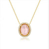 New 925 sterling silver egg-shaped powder crystal garnet topaz necklace retro style simple jewelry female. J0141