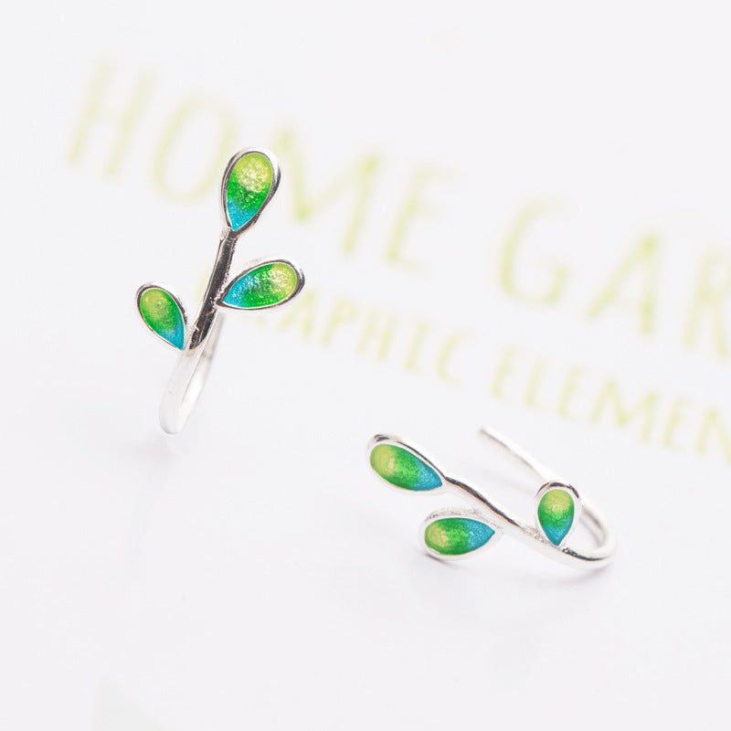 New 925 sterling silver enamel green leaves clip Earrings small fresh series simple fashion design leves earrings for women gift