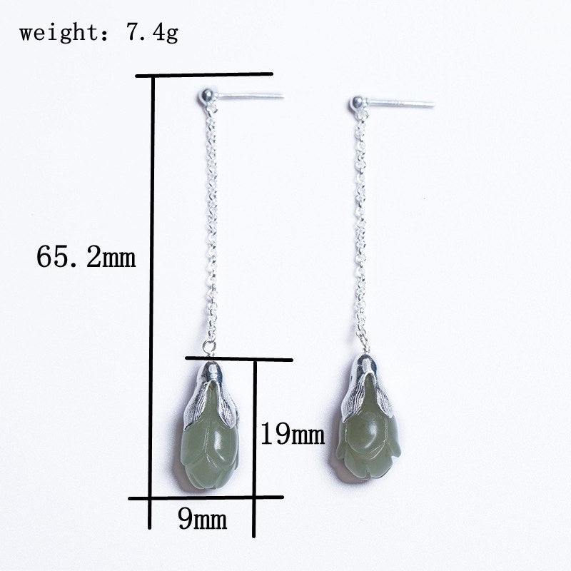 New 925 sterling silver jade earrings silver handmade jade flower fashion green jade earrings for women jade jewelry charms 2020