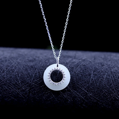 New 925 sterling silver jade necklace hetian natural white jade peace button elegant design pendants necklace for women jewelry