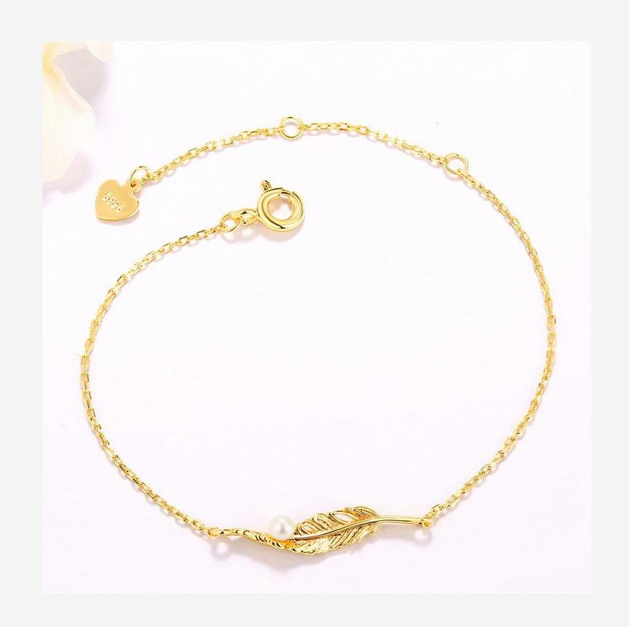 New 925 sterling silver jewelry Lady wild feather leaf pearl bracelet female fine jewelry J085