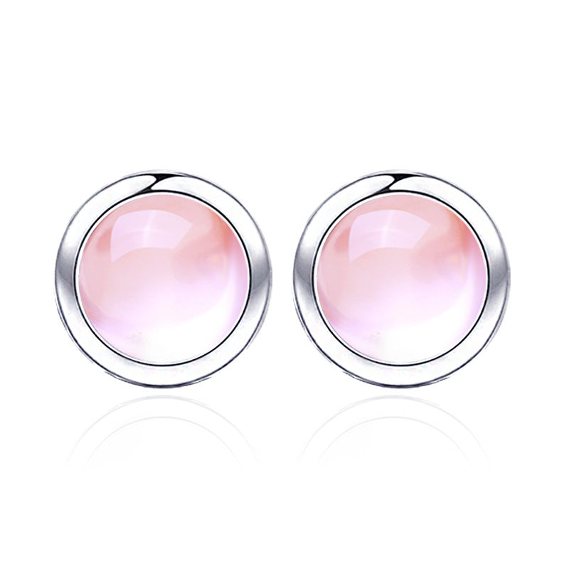 New 925 sterling silver natural stone 100% rose quartz round stud earrings simple design wild earrings for women holid gift