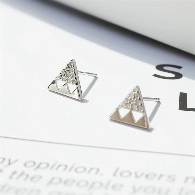 New 925 sterling silver stud earrings simple original jewelry design zircon triangle wild silver jewelry