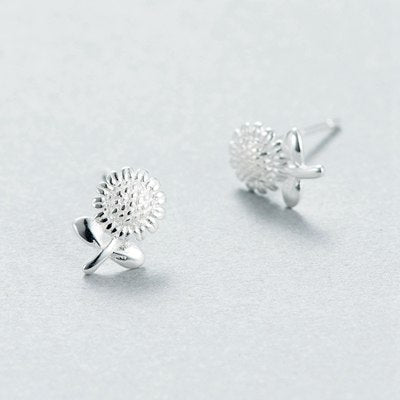 New 925 sterling silver sunflower earrings female temperament art fresh stud earrings sun flowers earrings