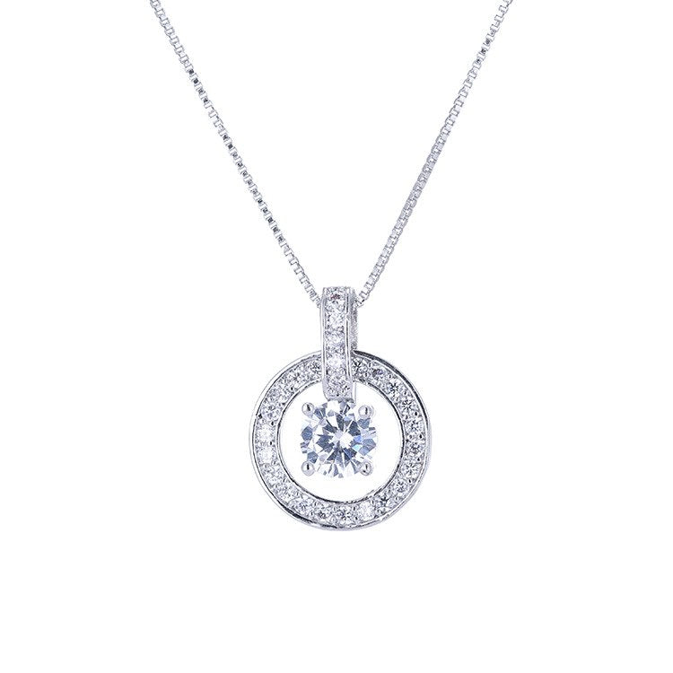 New 925 sterling silver zircon crystal round circle long women necklaces pendant fashion statement necklace