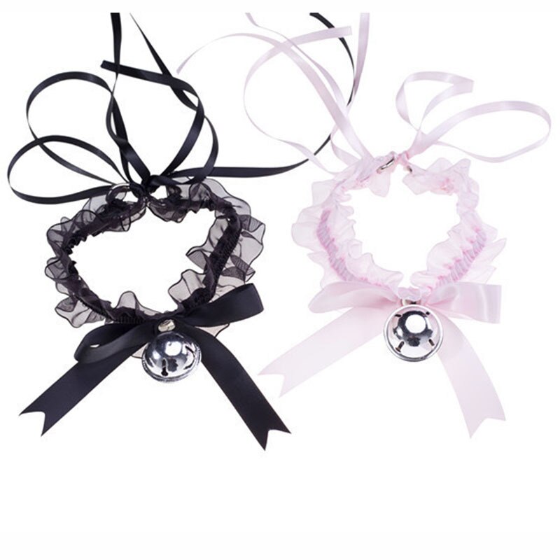 Adjustable Lace Choker with Bell Sweet Cute Gothic Choker Necklaces Collar for Women Girls Detachable Cosplay Party Jewelry