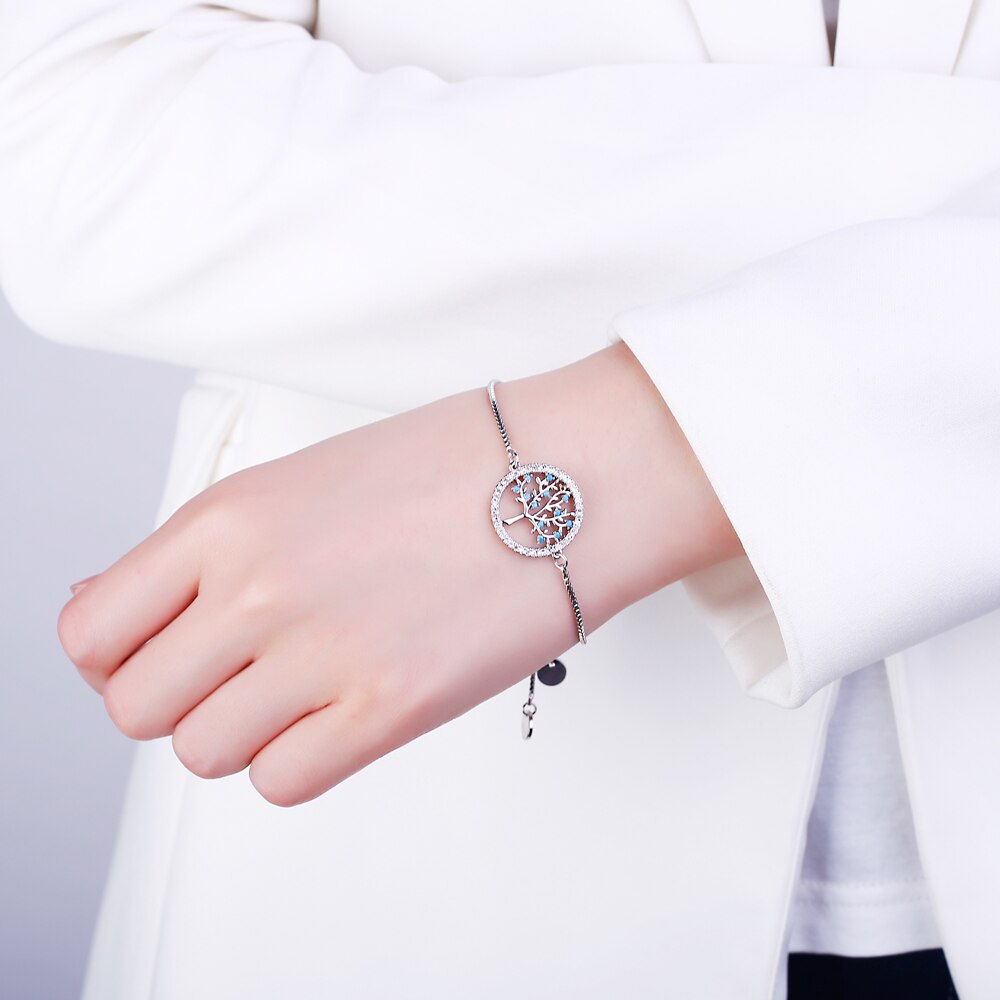 Adjustable Tree of Life Bracelets Bangles For Women Cubic Zircon Charm Gold Silvery Snake Chain Female Bracelet Jewelry Gift