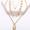 Alloy Simple Peach Heart Lock Pendant Necklace Creative Retro Multi-layer Necklace Hip Hop Jewelry  Necklace for Women