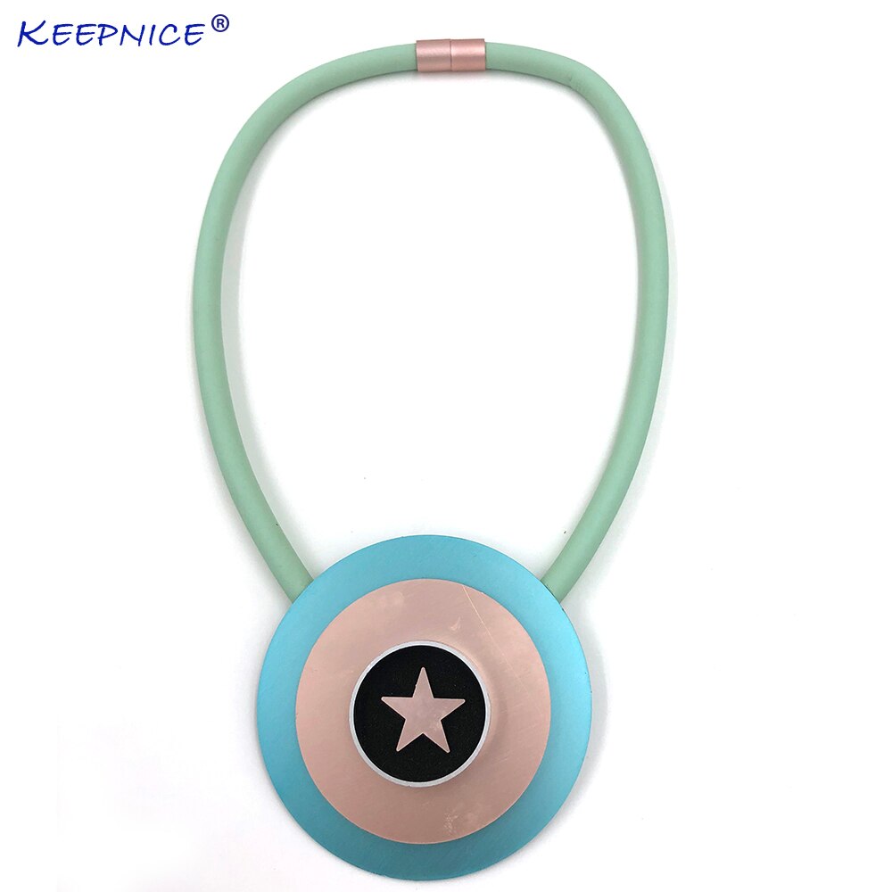 Aluminum round shape star charm soft Rubber rope statement choker necklace clothes accessories  for office lady