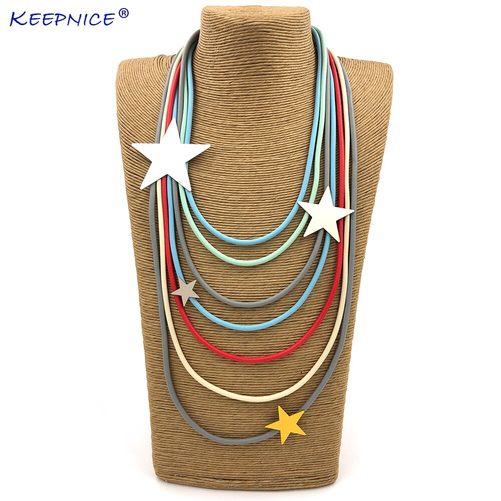 Aluminum star shape charm Rubber rope multi layers statement choker necklace clothes accessories  for office lady