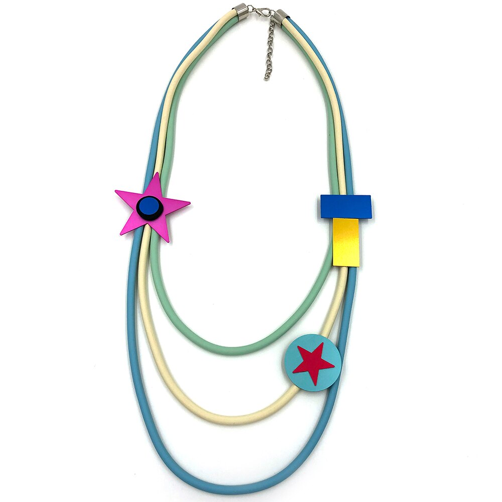 Aluminum star shape charm Rubber rope multi layers statement choker necklace clothes accessories  for office lady