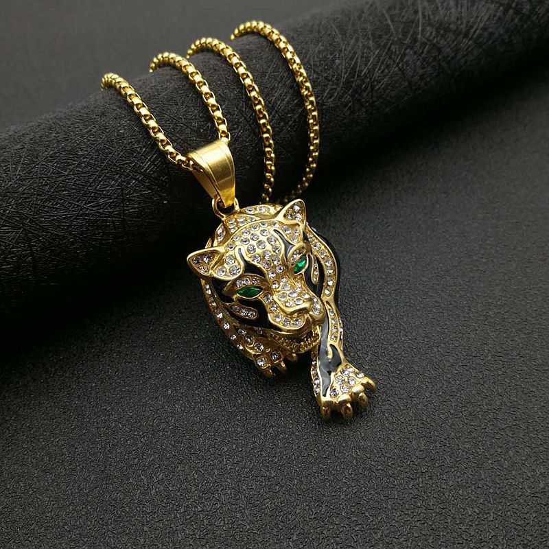 Animal Tiger Pattern Pendant Necklace Men's Necklace Crystal Inlaid Necklace Metal Sliding Pendant Accessories Party Jewelry