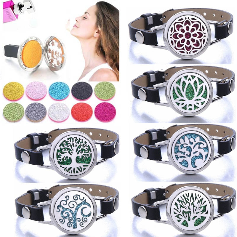 Aroma Diffuser Bracelet stainless steel Aromatherapy lockets Essential Oil Diffuser Bracelets Genuine Leather Bracelet women