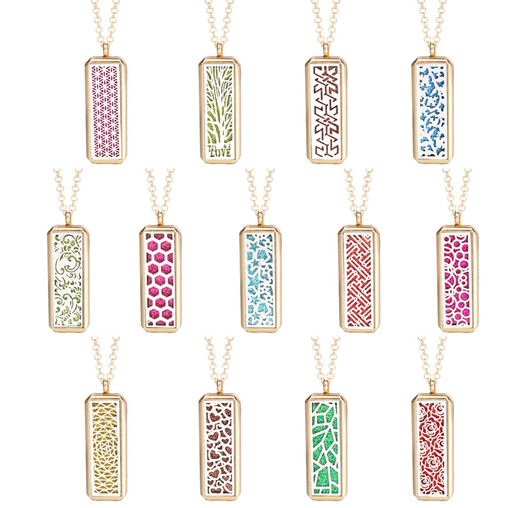 Aromatherapy Jewelry Rectangular Stainless Steel Magnetic Diffuser Necklace Perfume Locket Pendant Essential Oil Necklace