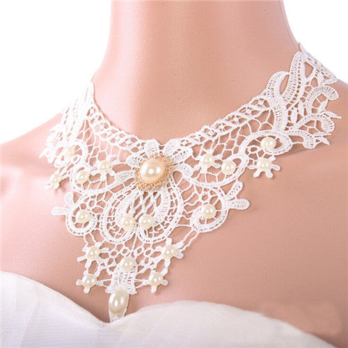 New Arrival 2020 Hot Women White Lace Chokers Necklaces For Evening Party Fashion Lady Jewelry Pearl Pendant Bridal Accessories