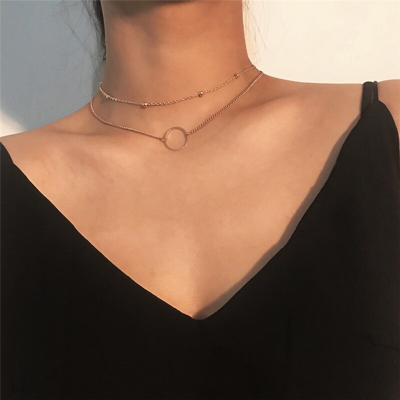 2021 Modern Choker Necklace Two Layers Round Necklaces Gold Color Necklace Choker Jewelry For Women