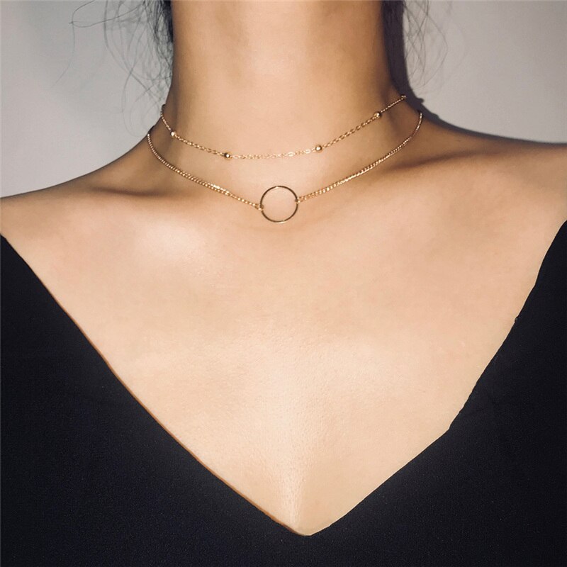 2021 Modern Choker Necklace Two Layers Round Necklaces Gold Color Necklace Choker Jewelry For Women
