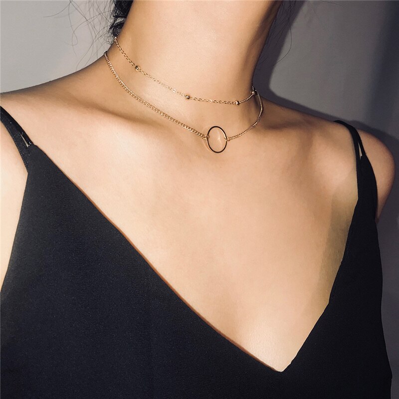 2021 Modern Choker Necklace Two Layers Round Necklaces Gold Color Necklace Choker Jewelry For Women