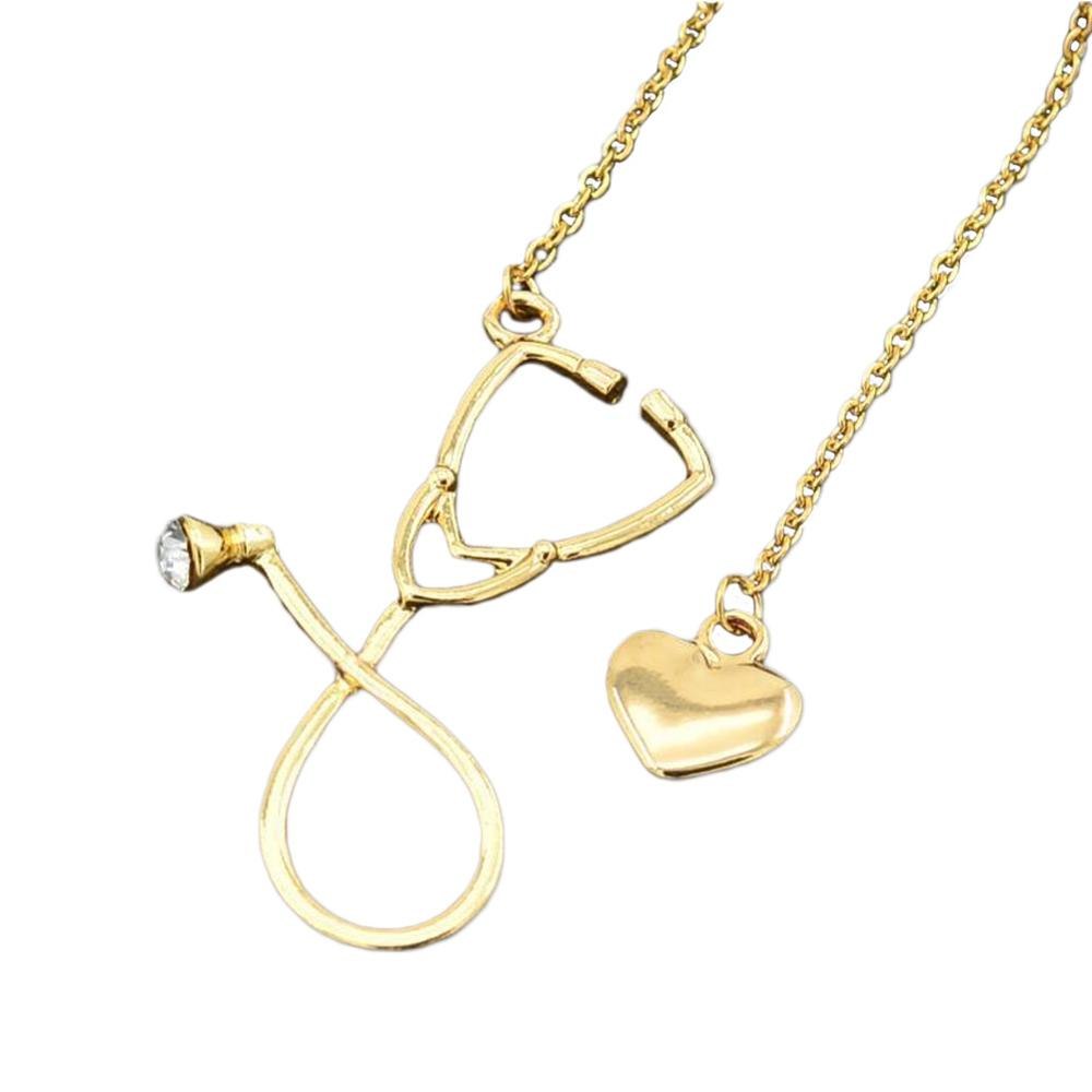 New Arrival 4 colors rose gold silver black nurse stethoscope heart necklace jewelry nursing medicine graduation gift #278534