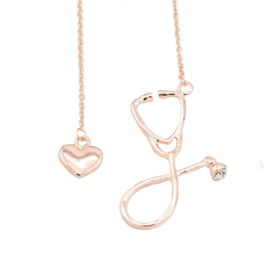 New Arrival 4 colors rose gold silver black nurse stethoscope heart necklace jewelry nursing medicine graduation gift #278534