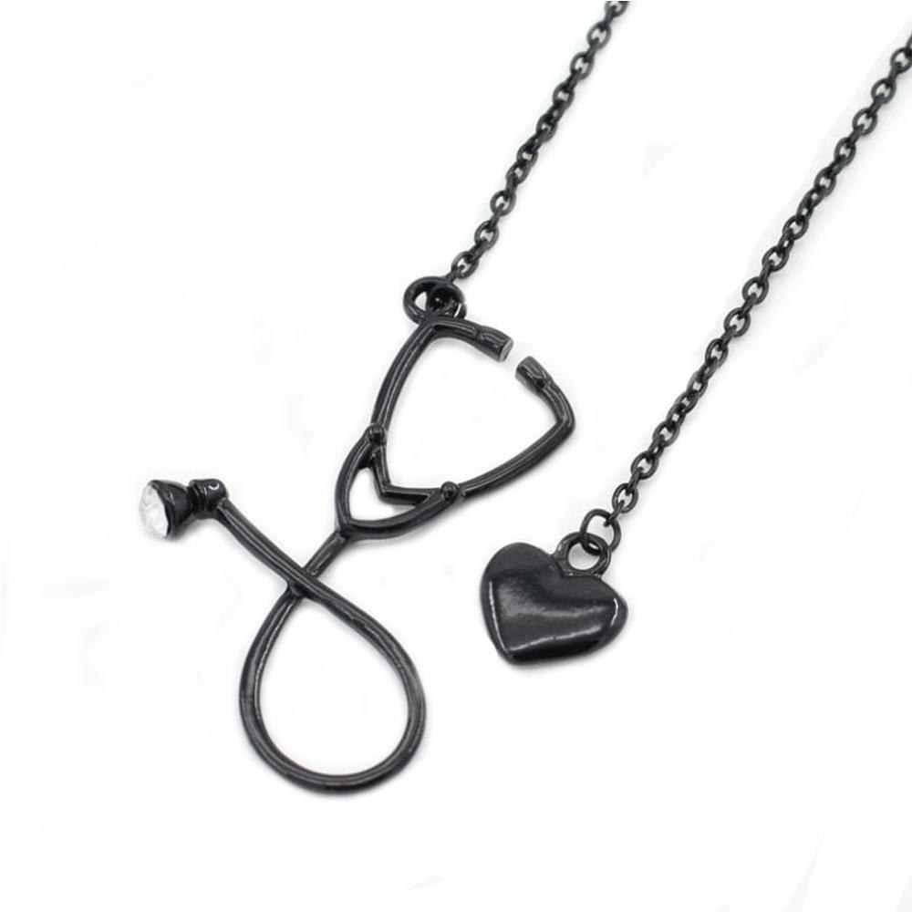New Arrival 4 colors rose gold silver black nurse stethoscope heart necklace jewelry nursing medicine graduation gift #278534