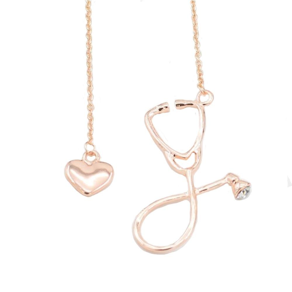 New Arrival 4 colors rose gold silver black nurse stethoscope heart necklace jewelry nursing medicine graduation gift #278534
