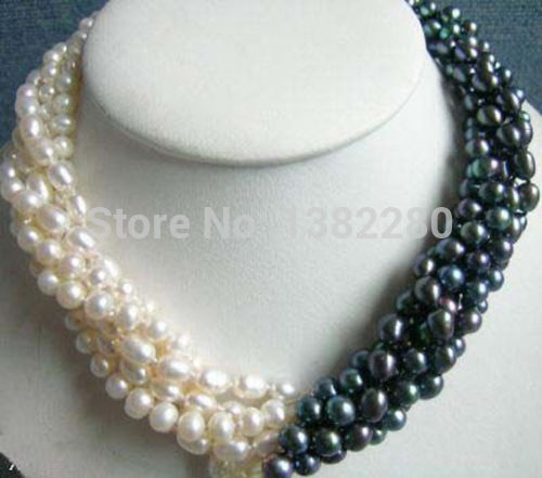 New Arrival 5rows 7-8mm White&black Pearl Necklace Chain 18inch Women Girl Fashion Jewelry Design Make Wholesale Price JT5587
