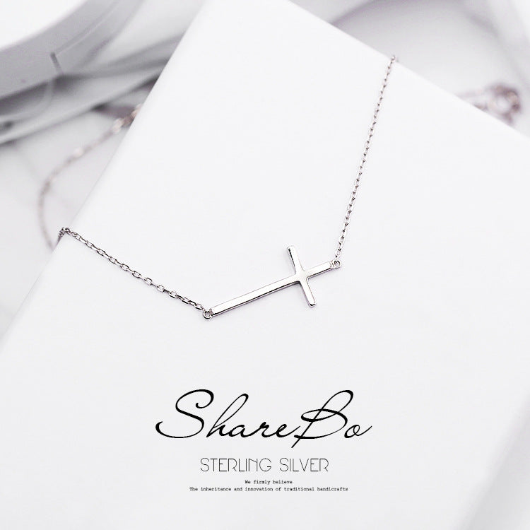 New Arrival 925 Sterling Silver Cross Necklaces & Pendants Jewelry Elegant Women Personality Short Simple Chain Clavicle Female