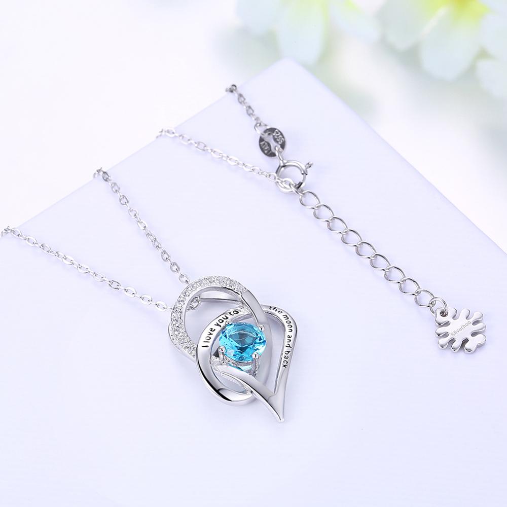 New Arrival 925 Sterling Silver Love Heart Necklace Print I LOVE YOU TO THE MOON AND BACK Letter Heart Choker Pendants Jewelry