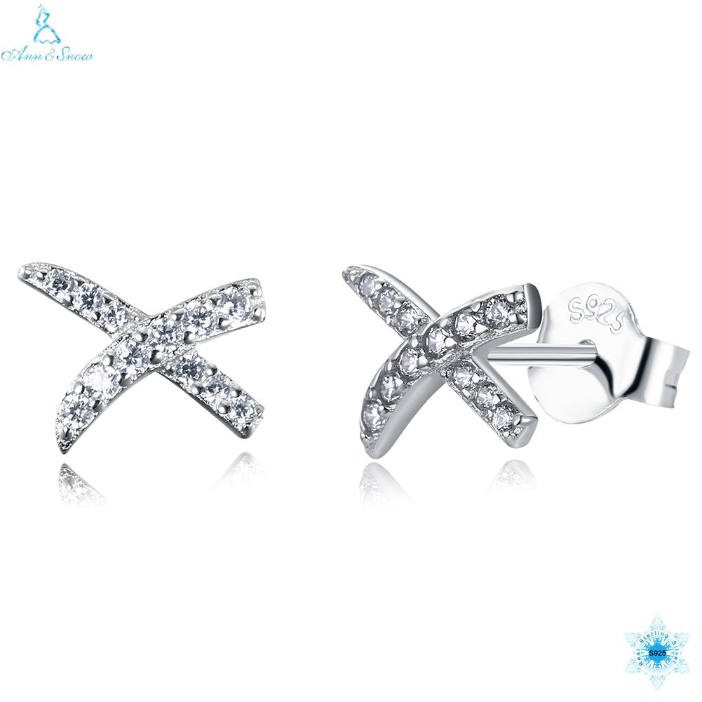 New Arrival Authentic 925 Sterling Silver Exquisite X Shape Stud Earrings Cubic Zirconia Stone 3 colors Fine Jewelry Bijoux