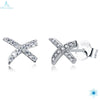 New Arrival Authentic 925 Sterling Silver Exquisite X Shape Stud Earrings Cubic Zirconia Stone 3 colors Fine Jewelry Bijoux