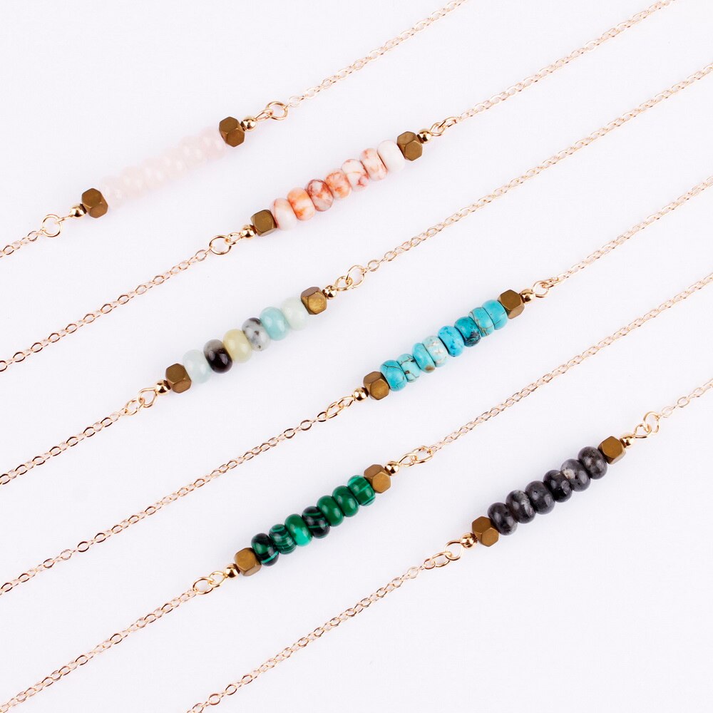 Bohemia Minimalist Round Stone Pendant Bar Chokers Necklaces for Women Summer Jewelry 6 Colors