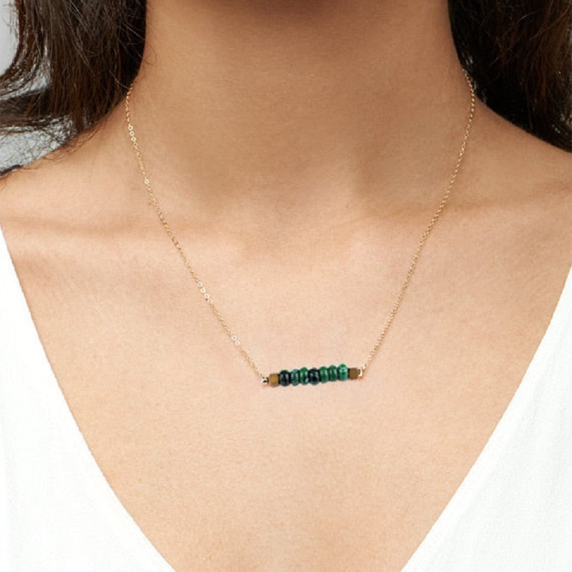 Bohemia Minimalist Round Stone Pendant Bar Chokers Necklaces for Women Summer Jewelry 6 Colors