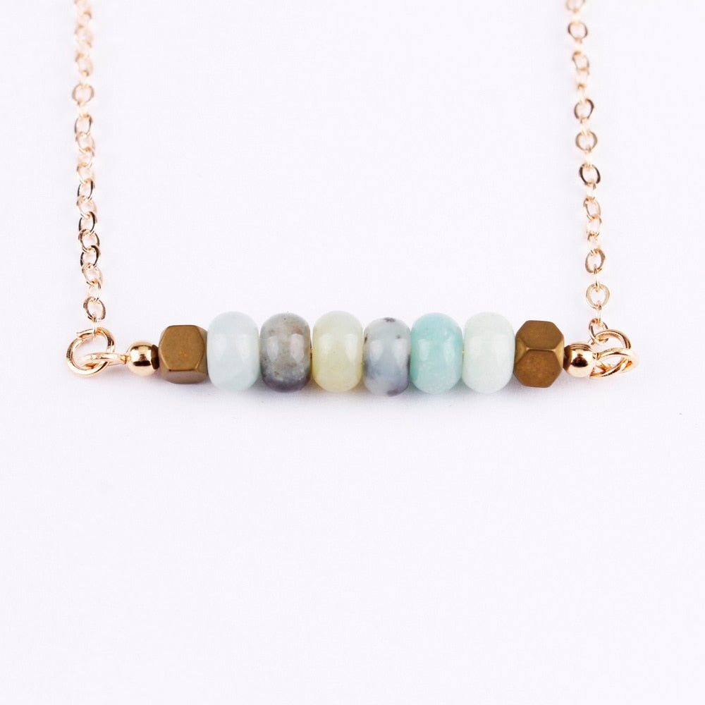 Bohemia Minimalist Round Stone Pendant Bar Chokers Necklaces for Women Summer Jewelry 6 Colors