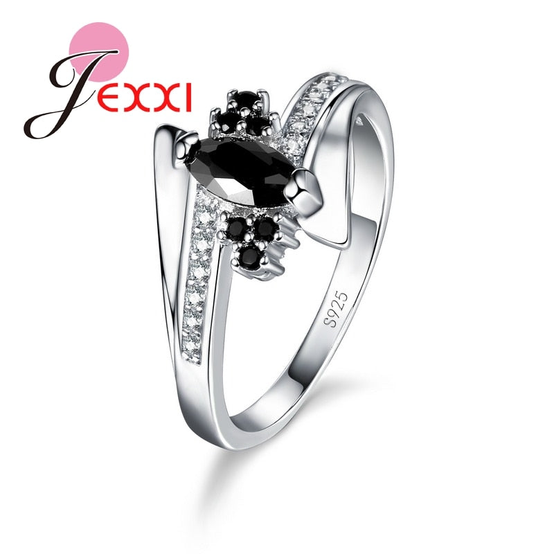 New Arrival Charm Women Wedding Party Accessories 925 Sterling Silver Girls Engagement Rings With Full White Black CZ Ring