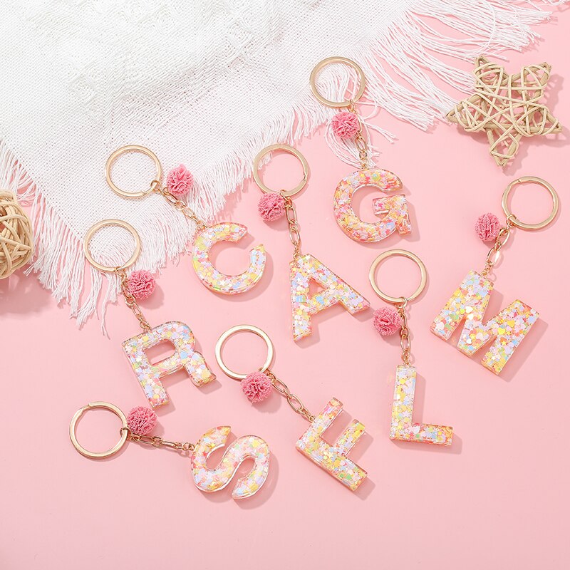 Colorful English Alphabet Charms Keychains For Women Bag Pendant Jewelry Trinket Men's Car Key Ring Key Chain Gift