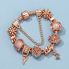 Crown Key Lock Pendant Bracelet With Rose Gold Beads Charm Bracelets For Women Girlfriend Jewelry Gift