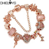 Crown Key Lock Pendant Bracelet With Rose Gold Beads Charm Bracelets For Women Girlfriend Jewelry Gift