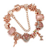 Crown Key Lock Pendant Bracelet With Rose Gold Beads Charm Bracelets For Women Girlfriend Jewelry Gift