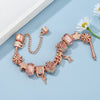 Crown Key Lock Pendant Bracelet With Rose Gold Beads Charm Bracelets For Women Girlfriend Jewelry Gift