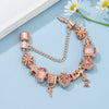 Crown Key Lock Pendant Bracelet With Rose Gold Beads Charm Bracelets For Women Girlfriend Jewelry Gift