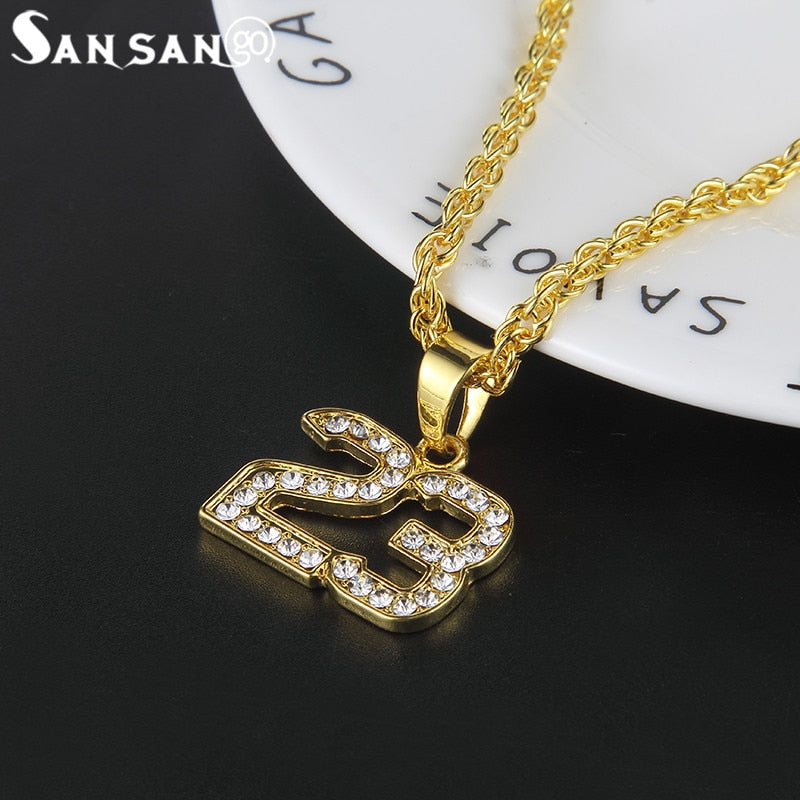 New Arrival Crystal Hop Basketball Legend Number 23 Necklaces & Pandents Bling Gold Cuban Chain Necklace Jewelry For Man