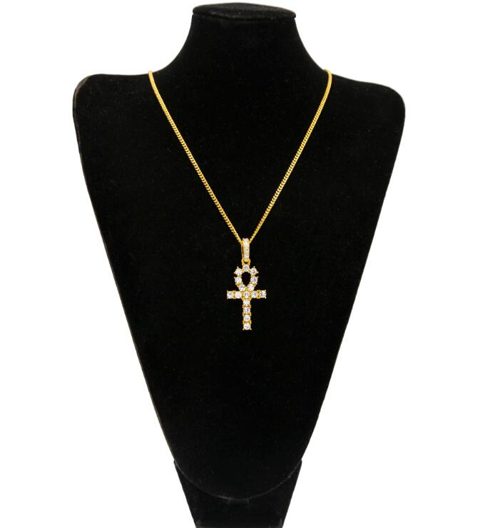 New Arrival Egyptian Ankh Key Of Life Pendant Necklace Gold&Silver Color With Bling Rhinestones Fashion Vintage hop Jewelry